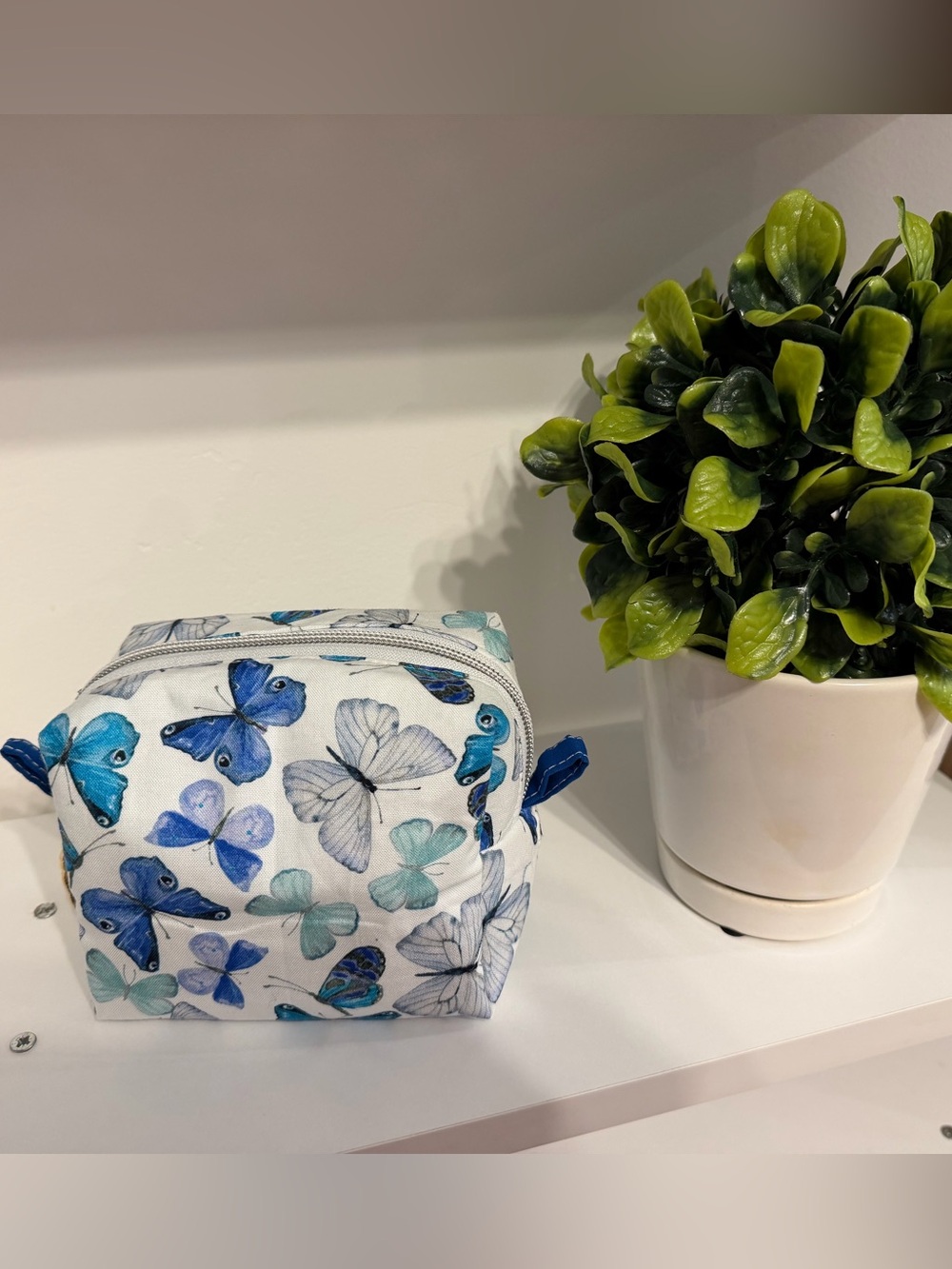 Butterfly Print Blue Cosmetic Bag - Women's Travel Makeup Case